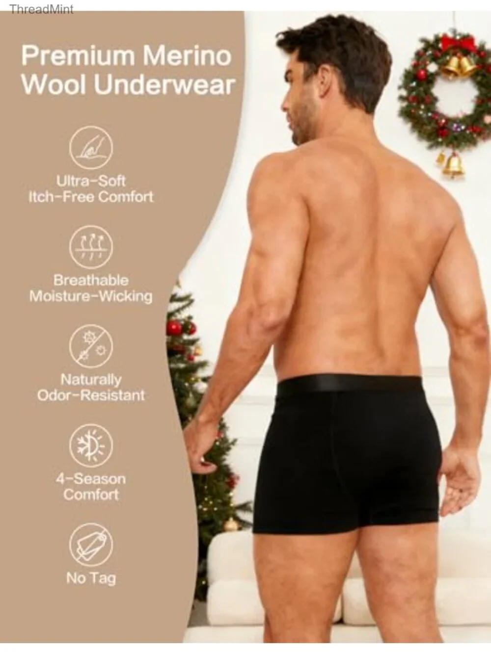 Merino Wool Boxer Briefs Men 3 Pack Stretch Support Pouch Fly